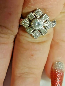 SZ 9 HSN XAVIER ART DECO ABSOLUTE CZ SHIELD RING.STERLING SILVER RARE VHTF! - Picture 1 of 20