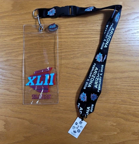 Super Bowl XLII Lanyard, Ticket Holder, Pin New York Giants New England Patriots Cover