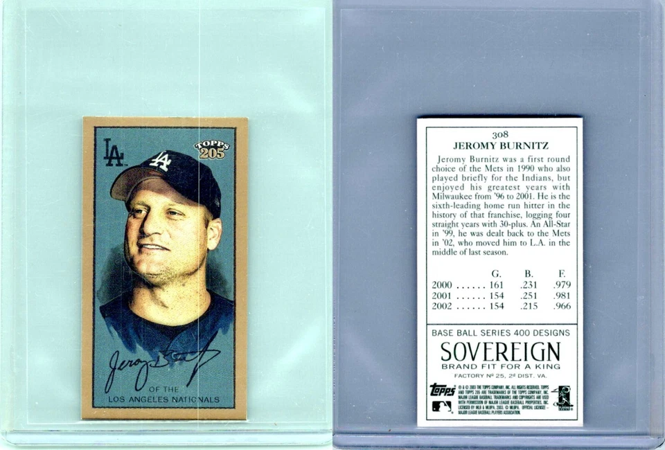 2003 Topps 205 SOVEREIGN GREEN Mini Parallel Jeromy Burnitz #308 LA Dodgers - Image 1 of 1
