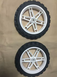 Lego Lot 2 Motorcycle Tire & White Rim 2903c01 81.6 x 15 8838 8291 Mindstorms - Picture 1 of 3