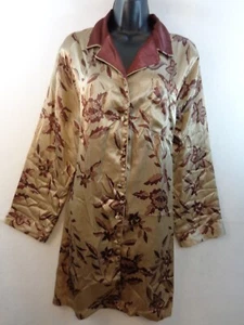 Cabernet Sleep Shirt Women's M Tan Burgundy Gown Long Sleeve Satin - Picture 1 of 12