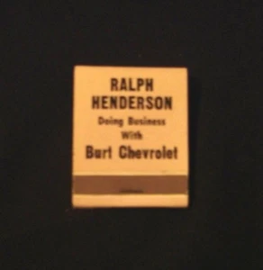 Henderson Motors Matchbook - Burt Chevrolet - Sin estrenar - Imagen 1 de 3
