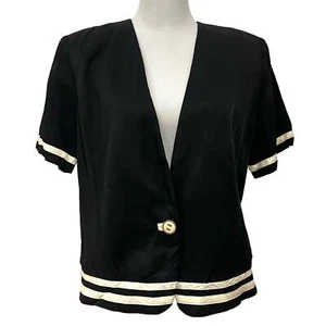 Vintage 90’s Women’s Suit Jacket Shorts Sleeve Black Ivory Trim One Button Sz 16 - Picture 1 of 8