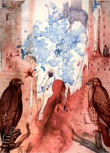 Salvador Dalí, Two falcons and an elephant figure, Hand Signed Lithograph - Picture 1 of 7