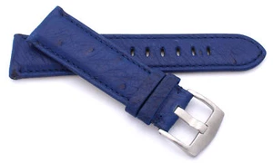 22mm made Germany Genuine Ostrich Leather Skin blue Watch Strap Band 22/20mm - Picture 1 of 3