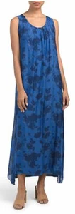 Maxi Vestido Pequeño SEDA ITALIANA Azul Cobalto y Azul Marino Cubre - Muy Cómodo Nuevo con Etiquetas - Imagen 1 de 7