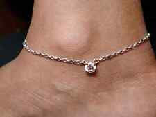 Women's 1.00Ct Round Simulated Diamond Solitaire 8" Anklet 14k White Gold Plated