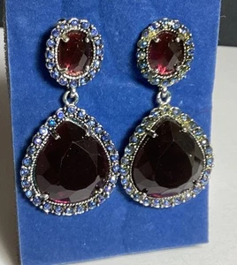 NR NINA RICCI FÜR AVON CLIP-ON OHRRINGE OHRHÄNGER LILA & BLAU STRASS - Bild 1 von 11