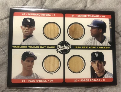 2002 Upper Deck Винтажная Бита GU Quad Relic Yankees RIVERA O'NEILL WILLIAMS POSADA - Изображение 1 из 2