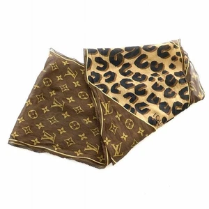 Louis Vuitton M72123 Silk Scarf Escharpe Monogram Leopard Brown Used from Japan - Picture 1 of 7