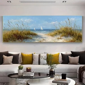 Panoramic Vintage Beach Landscape Canvas Wall Art Home Decor - Imagen 1 de 6
