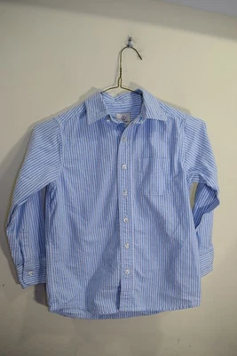 Camisa de vestir Lands End para niños Oxford con botones azul blanco a rayas NIÑOS 7 COMO PAPÁ Foto 1 de 4