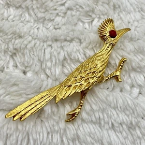 Vintage J. Ritter Roadrunner Brosche goldfarben rotes Auge 2,25" - Bild 1 von 5