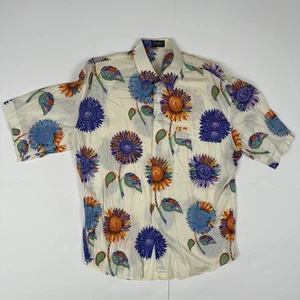 Versace Instante 52 Multicolor Sunflower Print Short Sleeve Button Down Large L - Picture 1 of 5