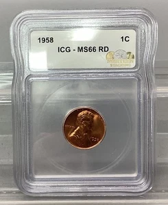 1958 Lincoln Wheat Cent Penny - ICG - MS 66 RD - Picture 1 of 4