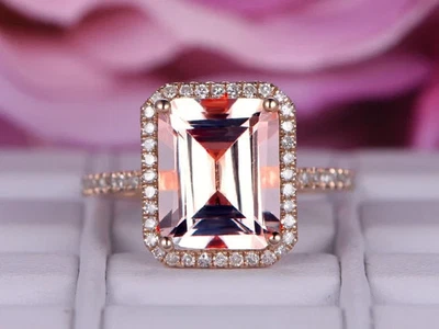 Radiant Peach Morganite 4.35 CT Diamond Engagement Ring 18K Rose Gold Lab Grown - Image 1 of 4