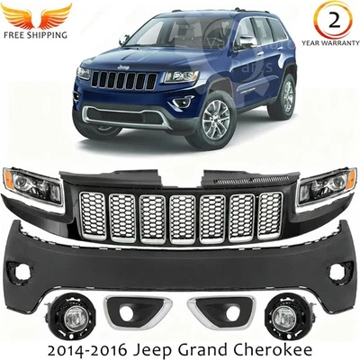 Front Bumper Cover & Headlights Kit For 2014-2016 Jeep Grand Cherokee Foto 1 de 4