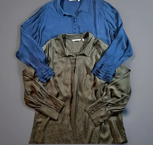 Lote De 2 Blusas SOFT AROUND 3x Grandes Azul Y Verde Estilo Poeta Puños Carrera - Imagen 1 de 17