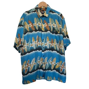 Vtg Montage Tropics Mens Hawaiian Shirt Size XL Silk Surf Boards Hibiscus Luau - Picture 1 of 5