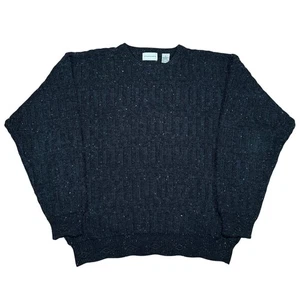 Vintage Wool Blend Black Speckled Textured Knit Sweater 90s Size XL - Picture 1 of 7