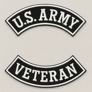 U.S. Army Veteran Rocker Patch Set 12x3 Inch Top & Bottom Embroidered Biker Vest - Bild 1 von 1