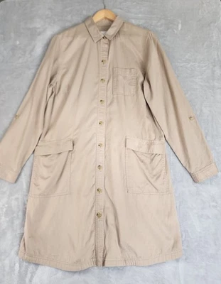 Vestido para mujer J. Jill talla grande caqui tostado botón camisa safari manga lengüeta enrollable Foto 1 de 4