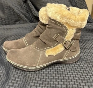 BareTraps Extreme Brown Suede Leather Faux Fur lined Zip Rubber Sole Boots 8.5M - Picture 1 of 9
