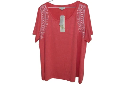 New WOMEN TOP TUNIC AUTOGRAPH Embroidered Short Sleeve Tee-Top Pink PLUS Size 22 - Image 1 of 4