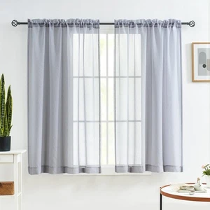 Sheer Curtains 45 Inch Length, Rod Pocket Voile Drapes for Living Room, Bedro... - Picture 1 of 7