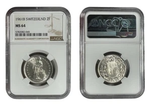 Switzerland, 2 Franc 1961B NGC MS64 Silver - Picture 1 of 5