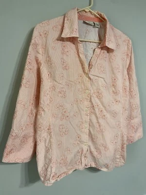 Cabeça de pato rosa floral algodão manga longa botão para cima feminino grande  - Imagem 1 de 4