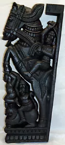 Antique Hand Carved Asian Dark Wood Art Panel Figural Horse Warrior & More - Picture 1 of 12