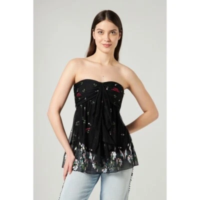 PATRIZIA PEPE Embroidered Tulle Top Strapless Floral Punk Size 40 US 4 - Image 1 of 4