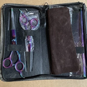 7" Professional Pet Dog Grooming Scissors Set Straight Curved Thinning Shear Kit - Picture 1 of 4