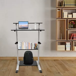 Rolling Laptop Table Desk Height Adjustable Computer Desk Cart Home Office - Picture 1 of 19