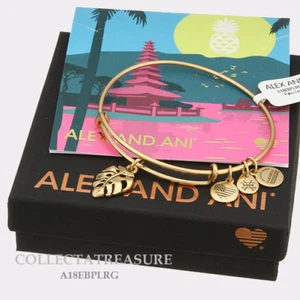 Authentic Alex and Ani Palm Leaf Rafaelian Gold Expandable Charm Bangle - Picture 1 of 1