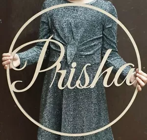 Personalised Wooden Script Name Hoop Circle Sign Wall Plaque MDF Nursery Decor - Picture 1 of 2