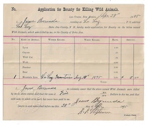 1895 Application for Bounty For Killing Wild Animals,Dona Ana County, New Mexico - Picture 1 of 2