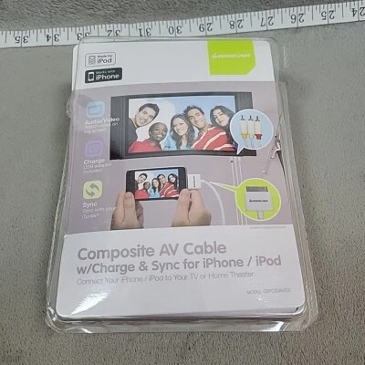 IOGEAR Composite AV Cable with Charger and Sync for iPhone/iPod FREE SHIPPING - Image 1 of 4