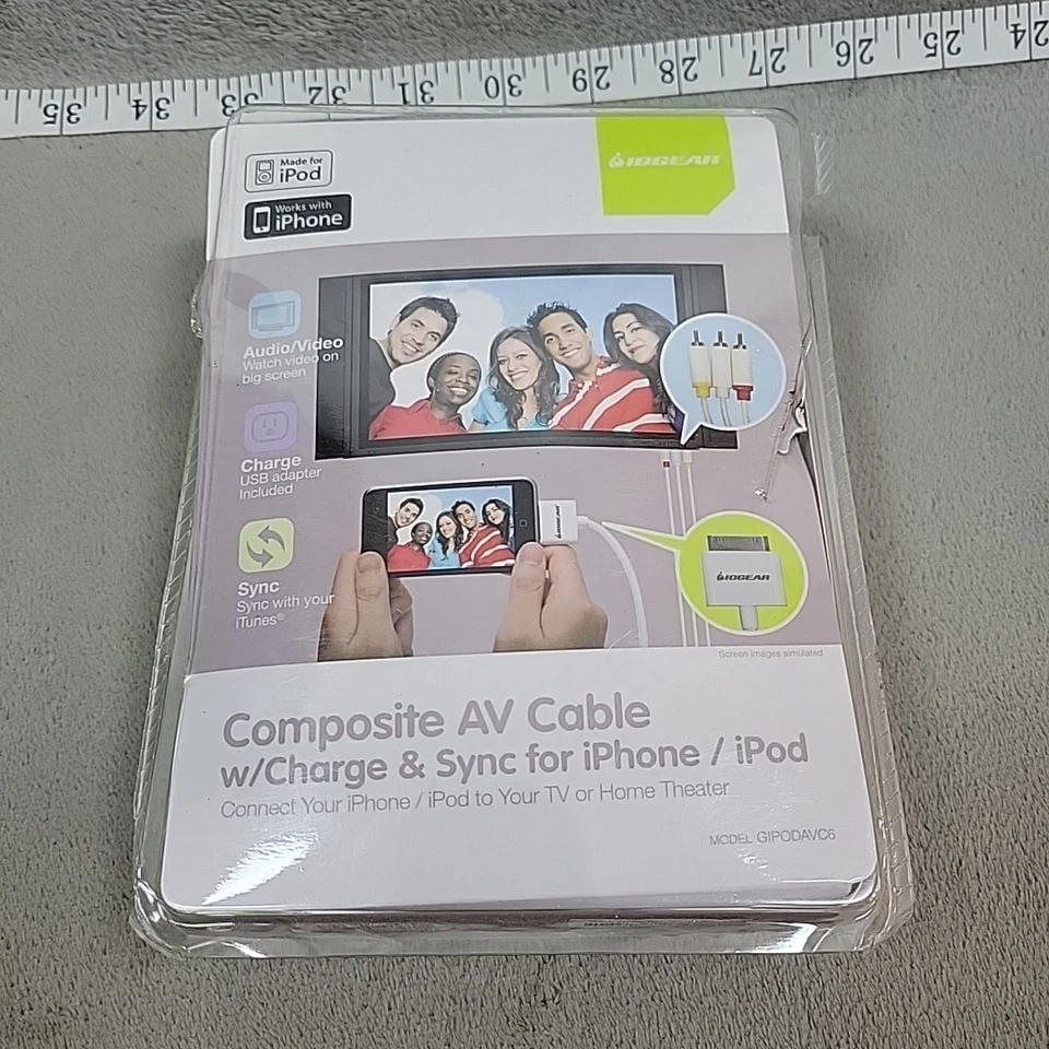 IOGEAR Composite AV Cable with Charger and Sync for iPhone/iPod FREE SHIPPING - Image 1 of 4