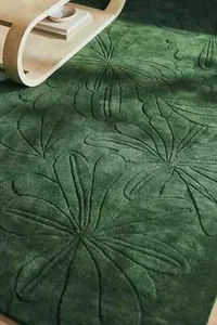 Hand-Tufted Wool Rug Sculpted Daisy Floral Green Modern Carpet Home Decor - Picture 1 of 4