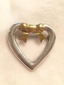 Vintage 925 Sterlingsilber Gelbgold offenes Herz Schleife Brosche Pin 6 Gramm - Bild 1 von 4