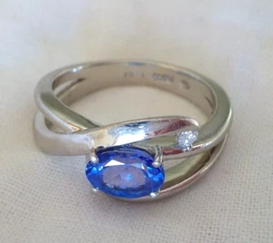 Modern Platinum Solitaire Tanzanite Diamond Ring - 8.38 gms, Sz 7, 1.04 ctw - Picture 1 of 12