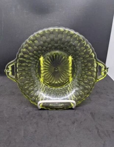 Vintage Green Glass Serving Dish w/ Handles - Picture 1 of 5