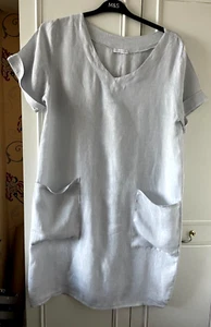 Made in Italy 100% Linen Shift Dress with Pockets ~ 44" bust ~ UK 14 - 16 - Picture 1 of 3