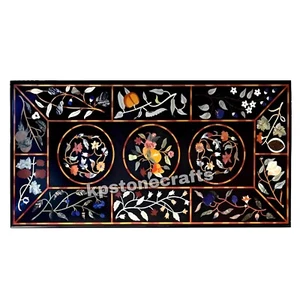 Custom Black Marble Dining Table Top | Semi-Precious Stone Inlay | Luxury Garden - Picture 1 of 6