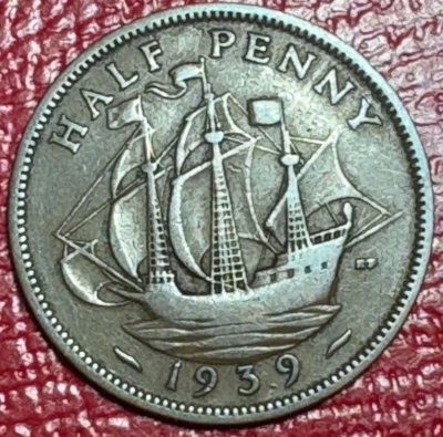 VINTAGE VG/FINE  1939 GREAT BRITAIN HALF 1/2 PENNY-MAR475 - Image 1 of 2