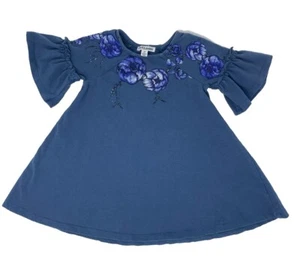 Art & Eden Girls 2T Blue Bell Sleeve Organic Cotton Dress with Flower Print - Picture 1 of 5