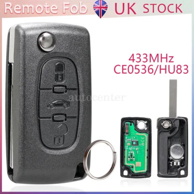 3 Button Flip Key Fob For Peugeot Partner Citroen Berlingo Dispatch C2 C3 433MHz