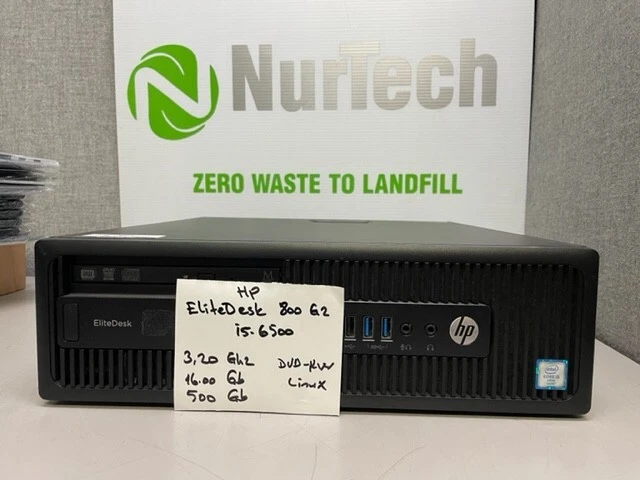 HP Elitedesk 800 G2 SFF Core i5-6500 3.2GHz 16GB/500GB HDD DVD/RW LINUX PC - Image 1 of 4